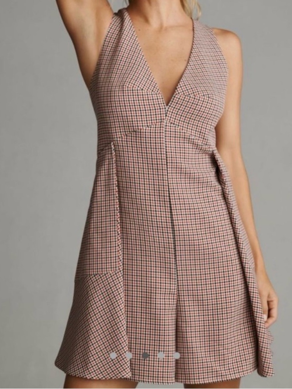 Mare Mare X Anthropologie Red Black Mini Check V-Neck Romper Women’s Small Retro